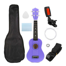 Load image into Gallery viewer, 21 inch Ukelele Soprano 4 Strings Hawaiian Spruce Basswood Guitar Musical Instrument Set Kits+Tuner+String+Strap+Bag
